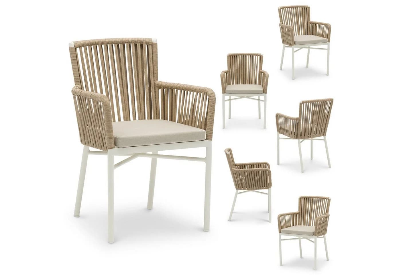 IDIMEX Gartenstuhl AFUERA 6er Set Weiß/Beige Aluminium