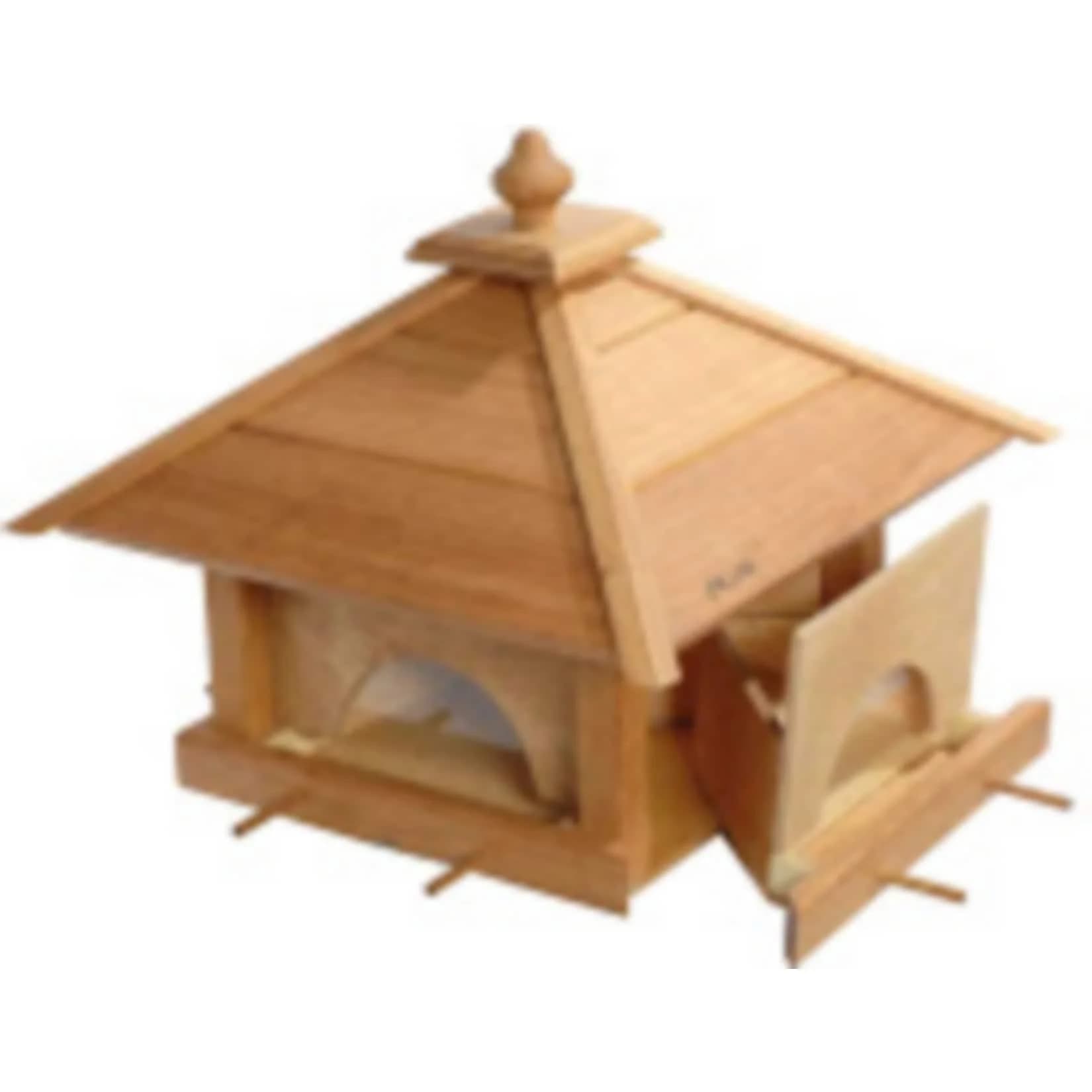 LUXUS-VOGELHAUS Großes Eiche-Vogelfutterhaus "4 Schubladen" mit Silo und Anflugstangen