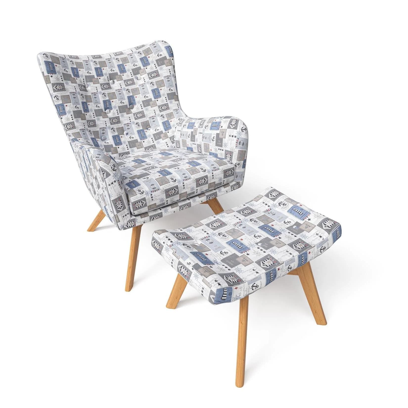Supellex Sessel Manhattan mit Hocker - Patchwork Maritim Bunt
