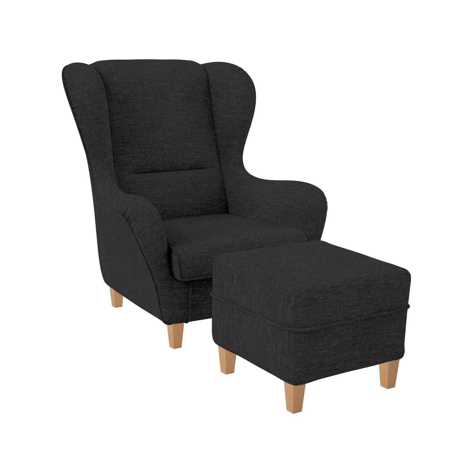 Supellex Sofia Ohrensessel mit Hocker Design Vienna Webstoff Grau