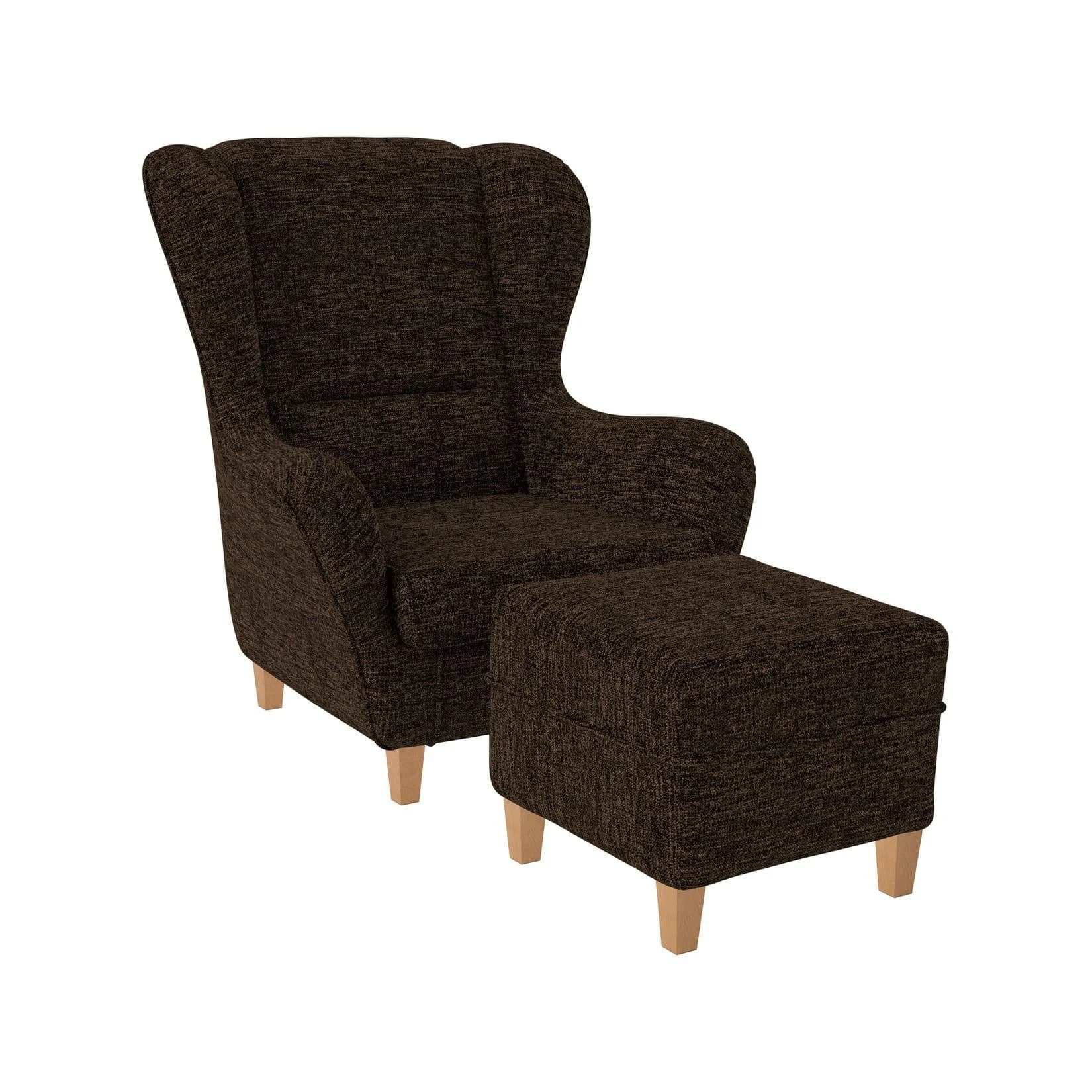 Supellex Sofia Ohrensessel mit Hocker Webstoff Vienna Mocca Braun