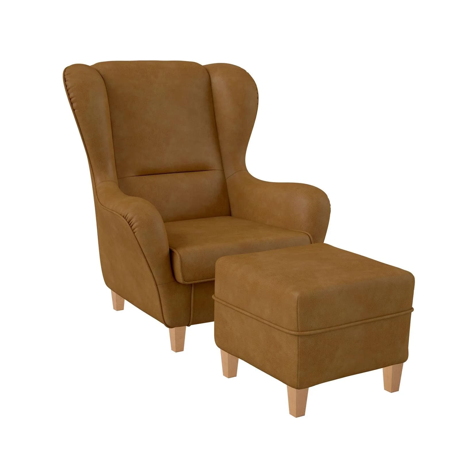 Supellex Sofia Ohrensessel mit Hocker Design Milano Kunstleder Ockerbraun