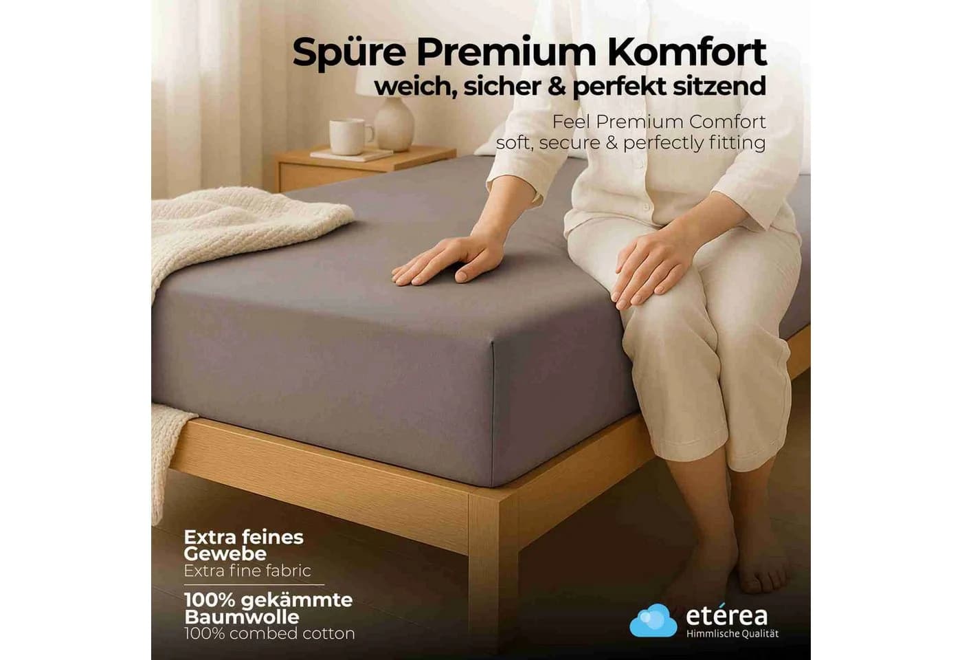 etérea Extra Jersey Spannbettlaken Grau 90x200