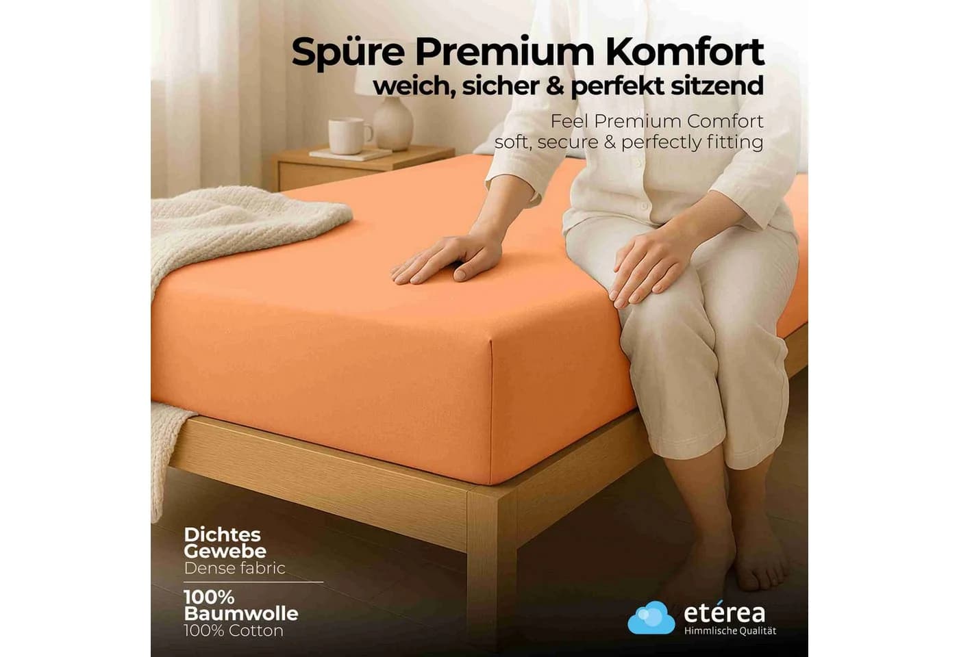 etérea Jersey Spannbettlaken 80x200 cm Pfirsich 100% Baumwolle