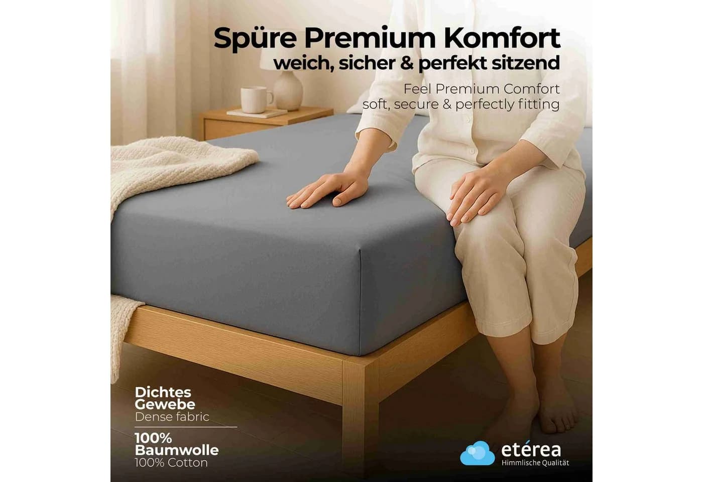 etérea Comfort Jersey Spannbettlaken 2er Set Grau 100% Baumwolle