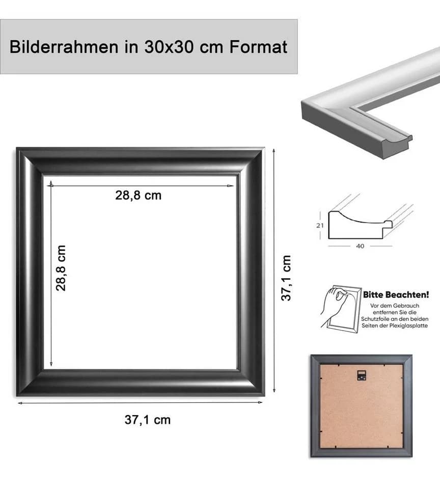 IDEAL TREND Bilderrahmen 30x30 cm Schwarz Kunststoff