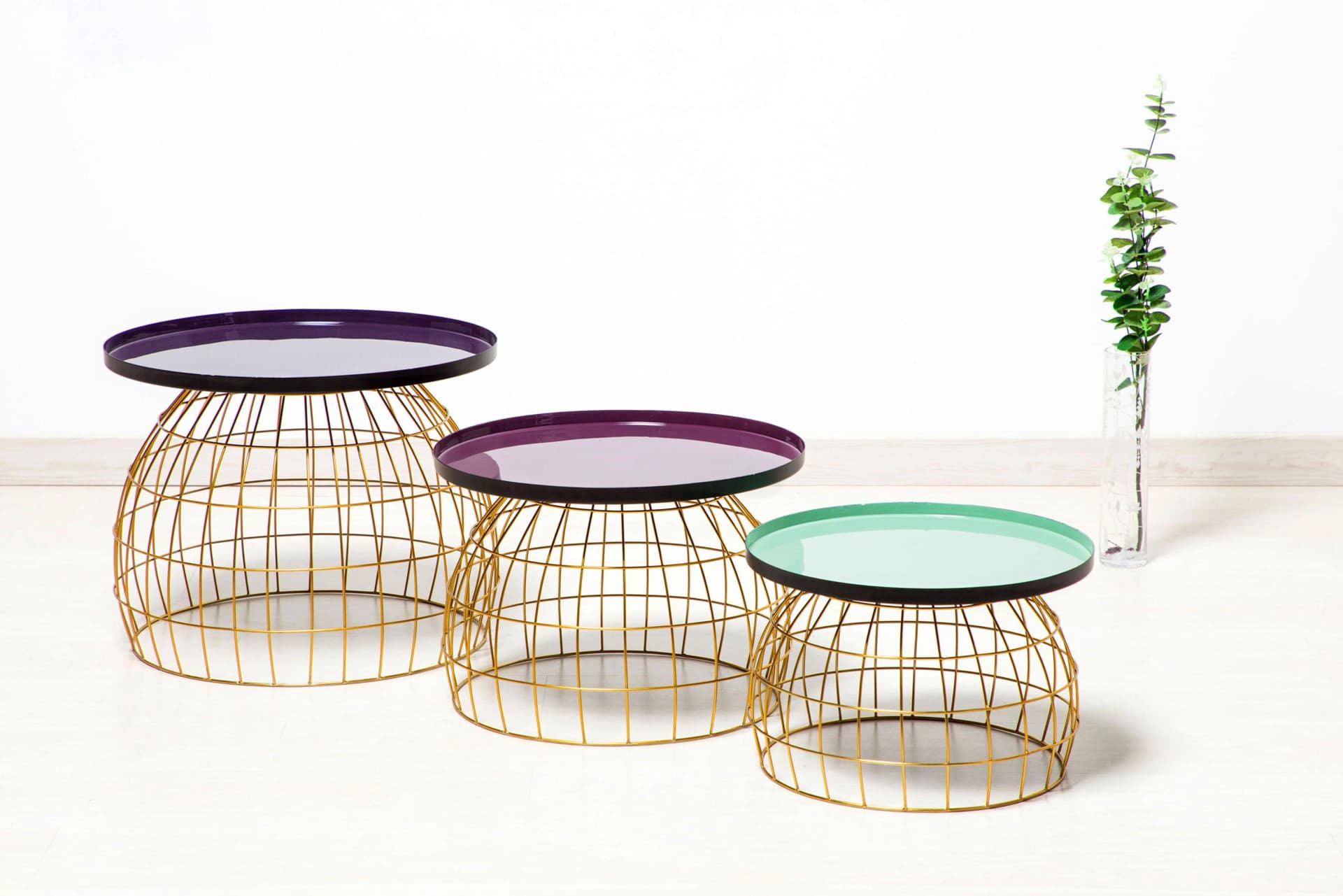 Kayoom Beistelltisch-Set 3-tlg. Gitteroptik Violett Hellgrün Eisen