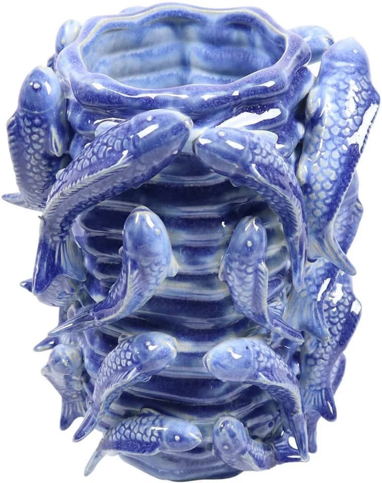 AM Design Dekovase Keramik Blau Fischmotiv