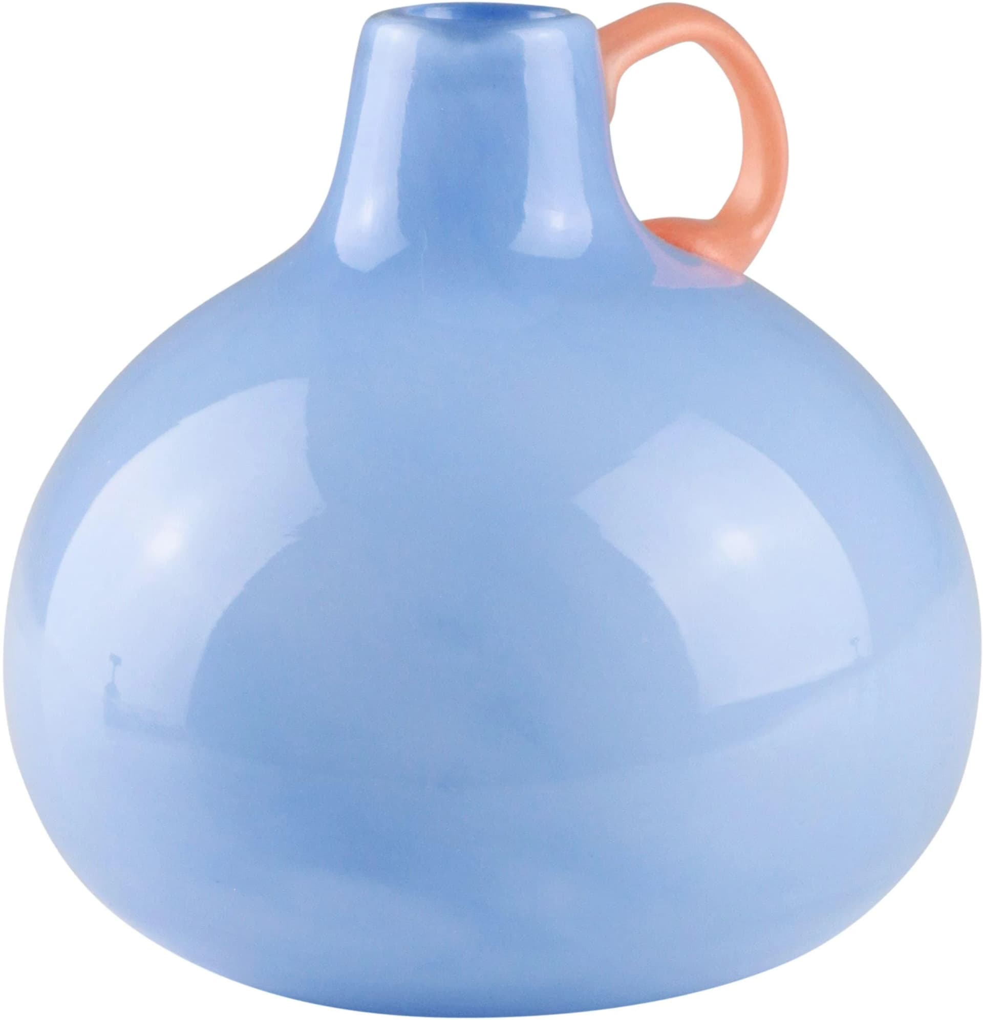 AM Design Blauglasvase mit orangem Griff - Handgefertigte Dekovase