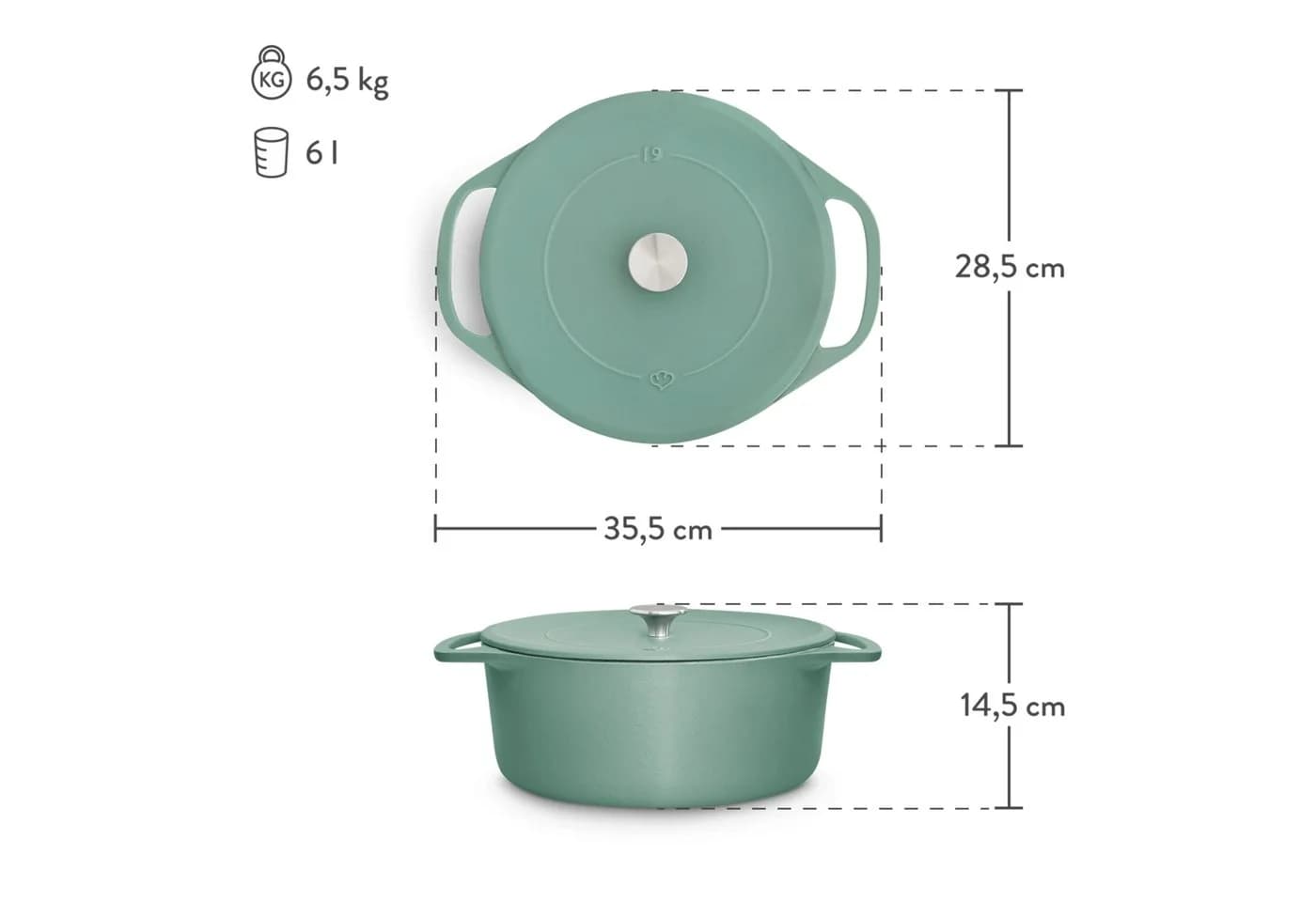 Springlane Bräter Cocotte 6L Mint Gusseisen emailliert