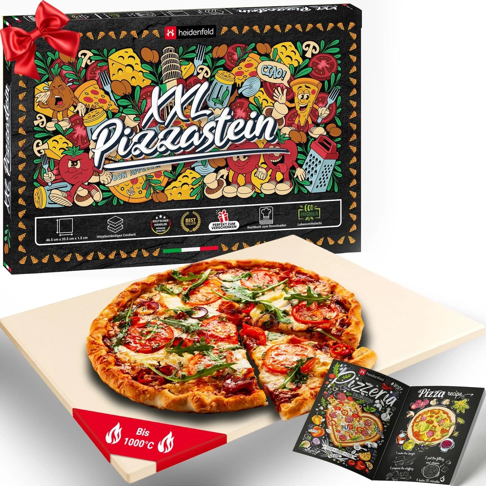 Heidenfeld XXL-Pizzastein Cordierit für Backofen oder Grill