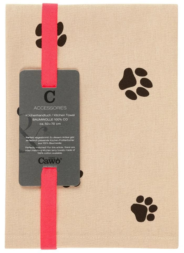 Cawö Home Geschirrtuch WE LOVE DOGS Paws Baumwolle Beige/Schwarz