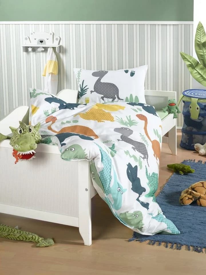 soma Babybettwäsche Renforcé Dino Welt Blau 100x135 cm + 40x60 cm
