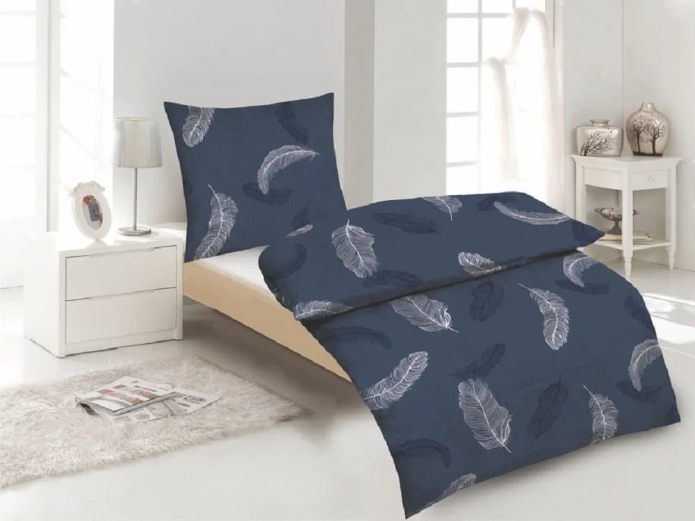 soma Bettwäsche Seersucker Feder-Design Blau/Weiß