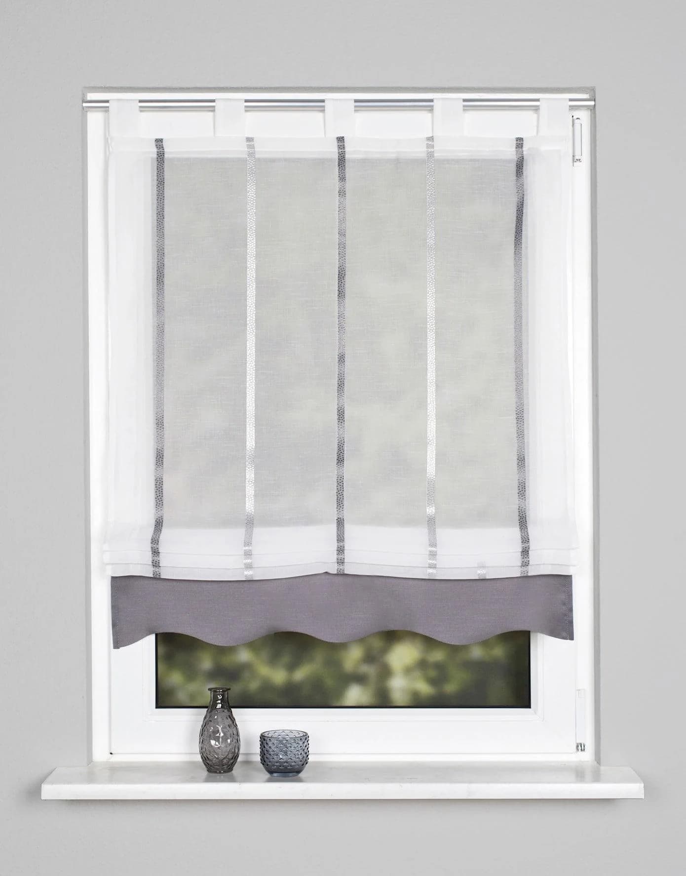 Home Wohnideen Raffrollo KATHY Grau Voile mit Glanzpunkten
