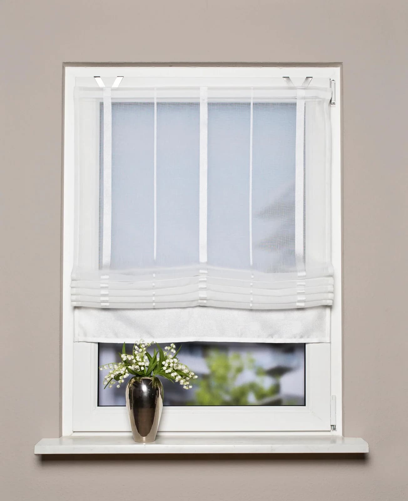 HOME WOHNIDEEN Raffrollo ELIS Weiß Halbtransparent Klettschiene