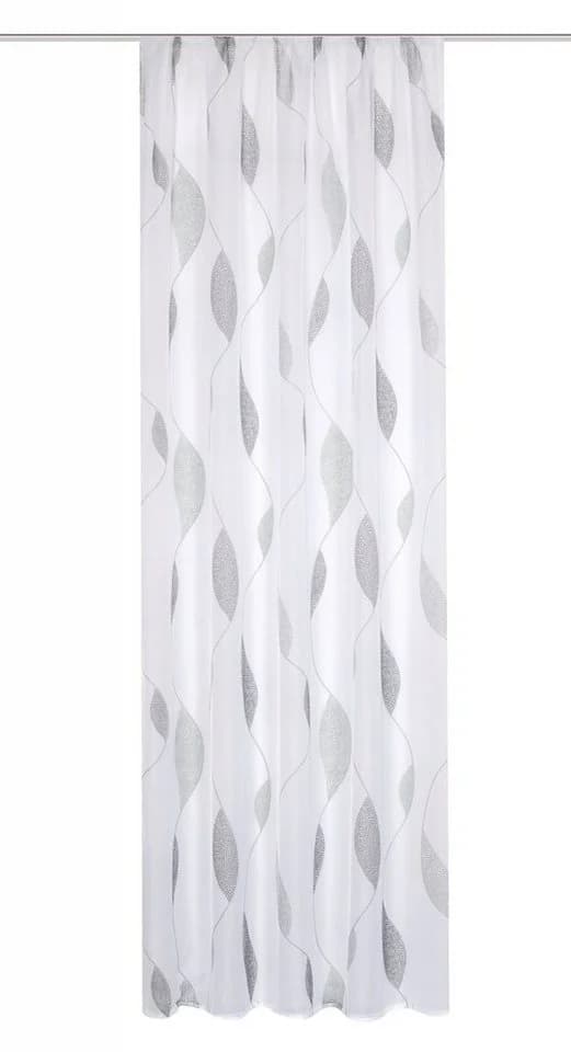 HOME WOHNIDEEN Gardine PAOLO Grau Wellen-Motiv Voile Kräuselband