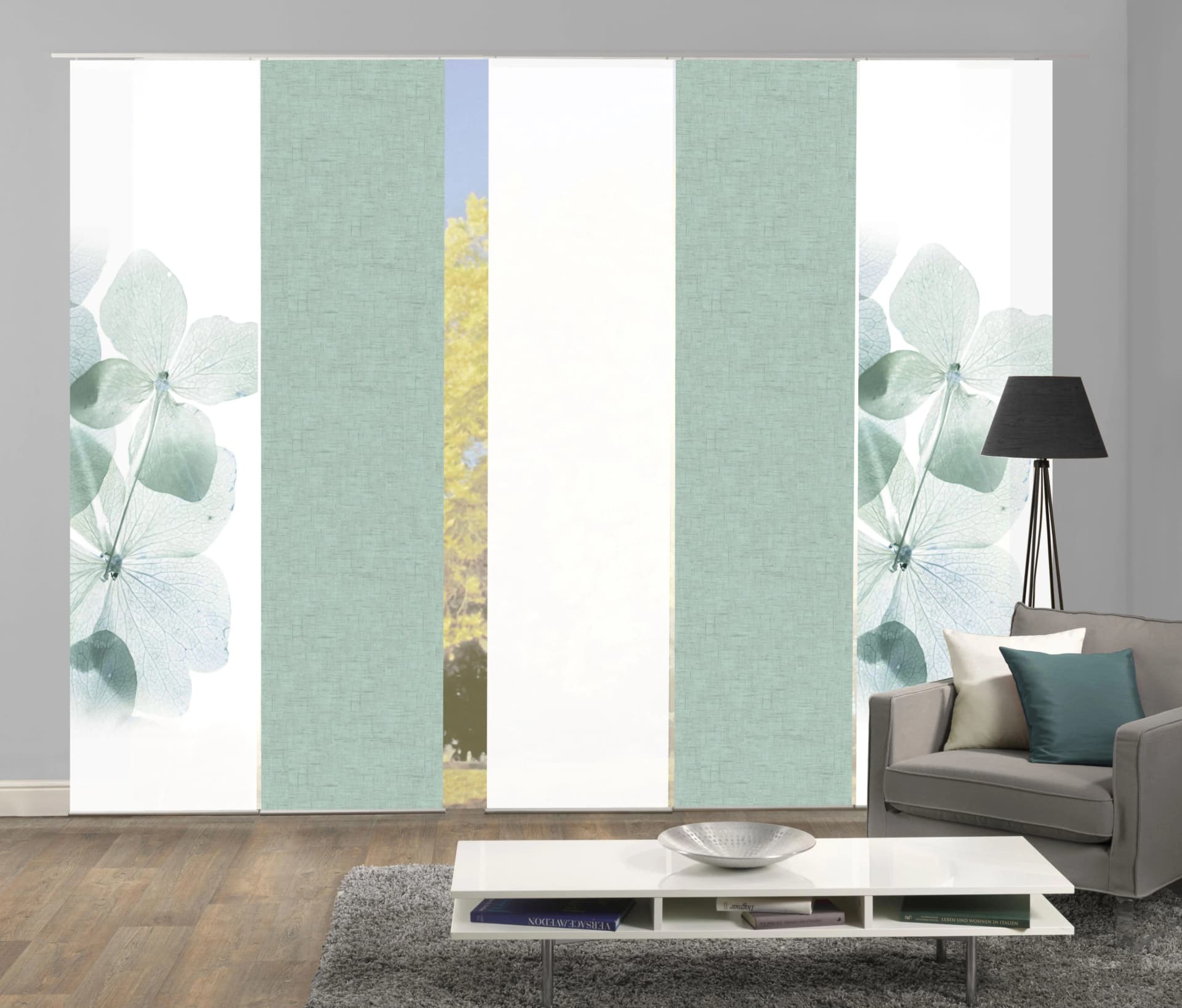 HOME WOHNIDEEN Schiebegardine BONITA 5er Set Mint Seidenoptik