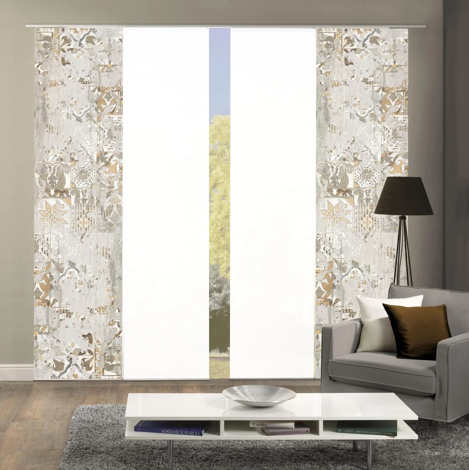 HOME WOHNIDEEN Schiebegardine HOLNY 4er Set Taupe Seidenoptik