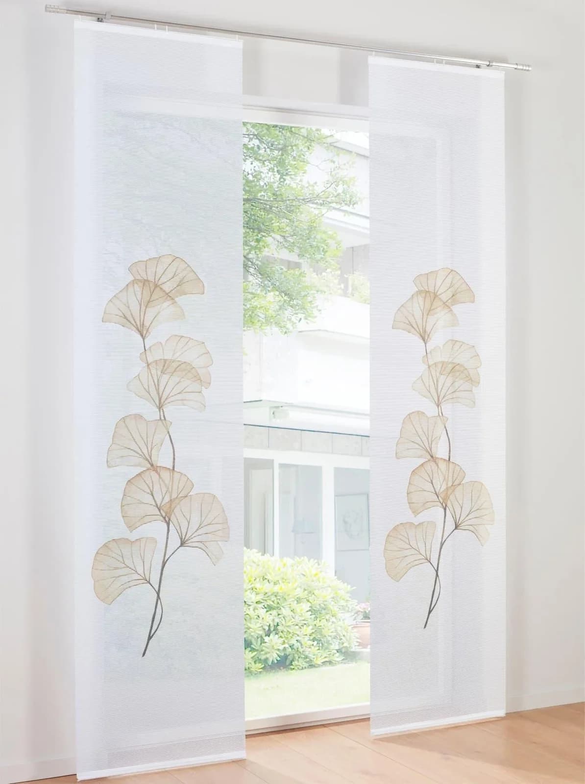 heine Schiebevorhang Bambus-Optik Gingko-Motiv Klettschiene