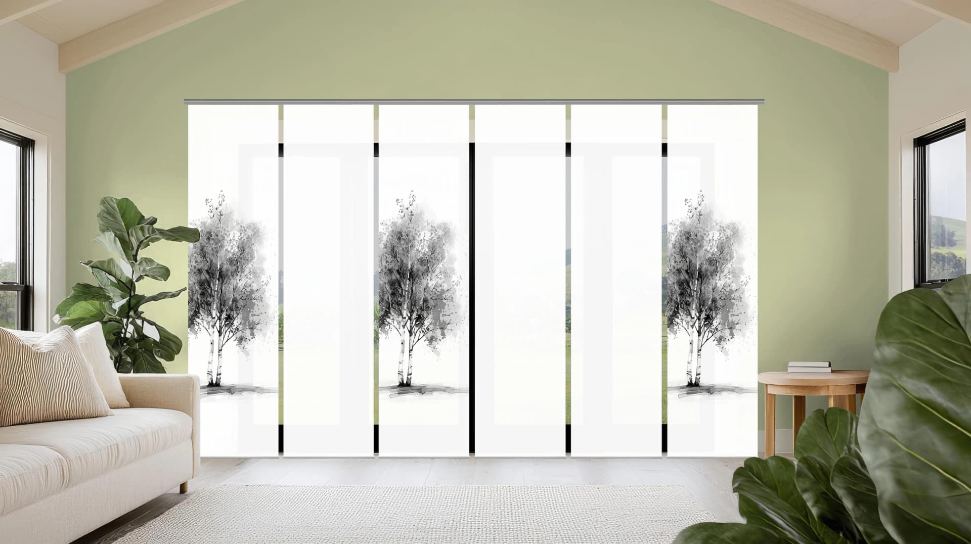 Schiebegardine HOME WOHNIDEEN "TREE" Grau Seidenoptik