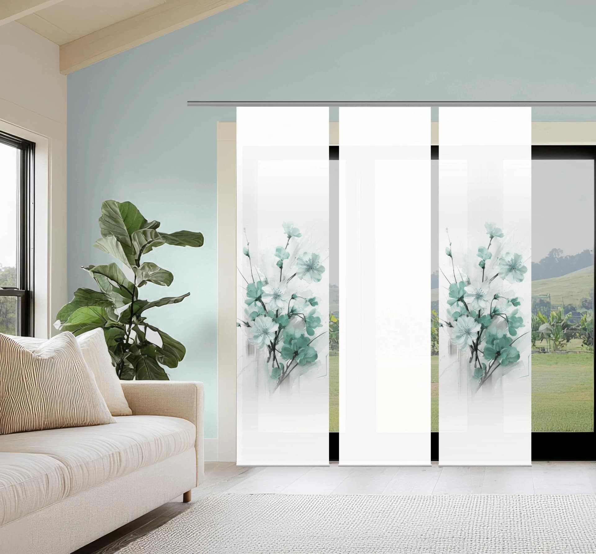 HOME WOHNIDEEN Schiebegardine LOTUS 3 St. Seidenoptik Kirschblüten-Motiv