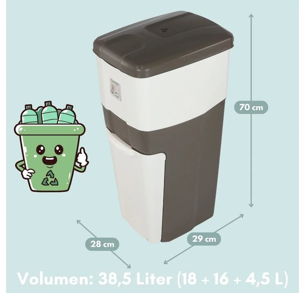 GarPet Mülltrennsystem 3 Fächer Mülleimer Taupe/Weiß
