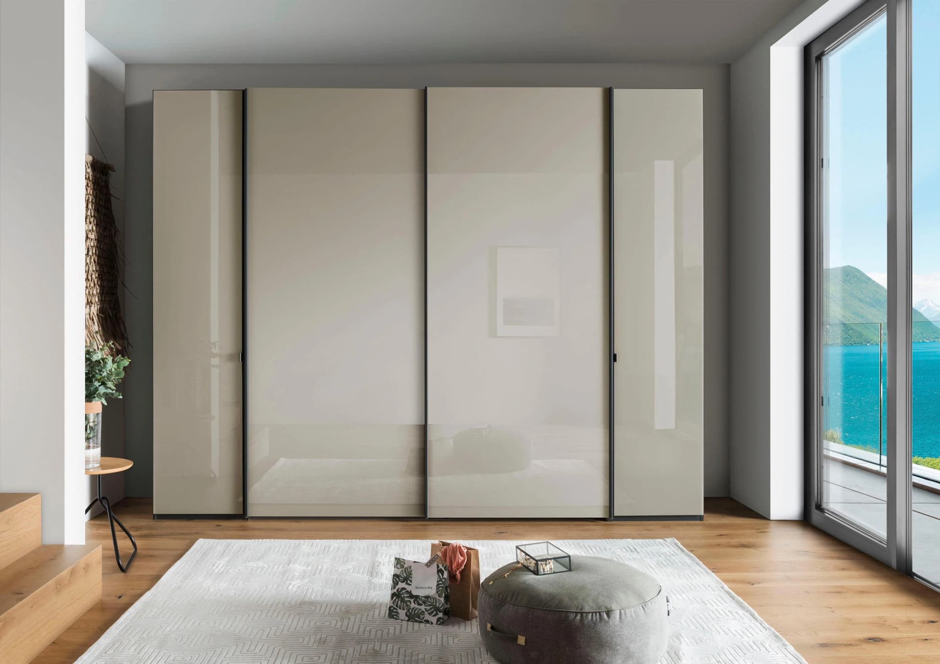 WIEMANN Nizza Schwebetürenschrank Grau Glas Holzwerkstoff