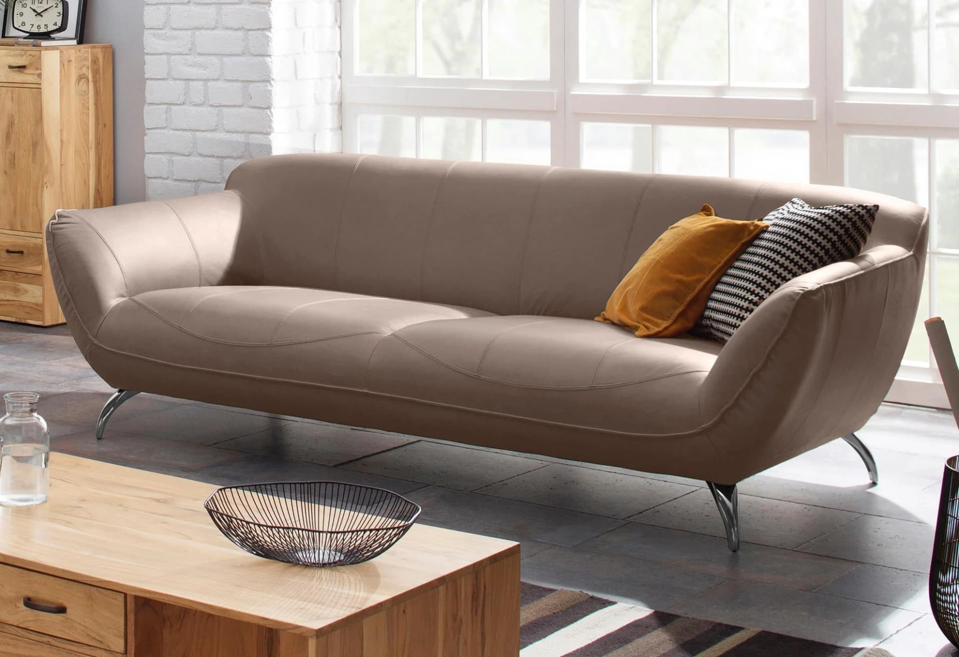 GUTMANN FACTORY Venezuela 3-Sitzer Sofa Grau Semi-Anilin-Leder