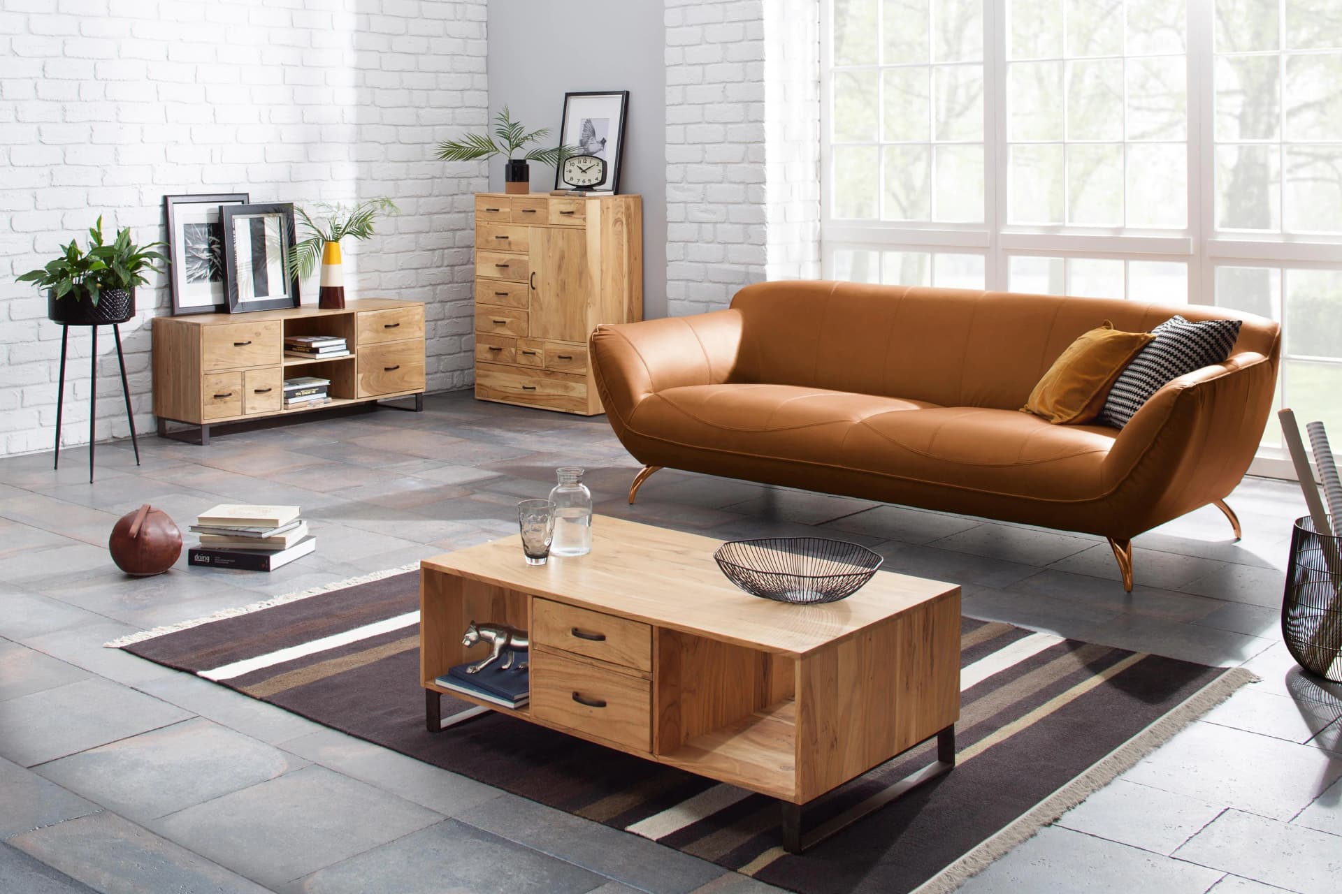 GUTMANN FACTORY Venezuela 3-Sitzer Sofa Cognac Semi-Anilin-Leder