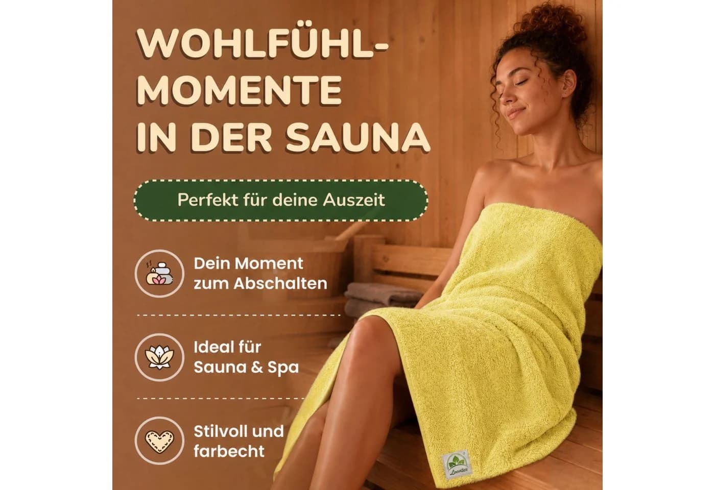 leevitex® Saunatuch 80x200 cm 100% Baumwolle Gelb Gestreift 2er Set