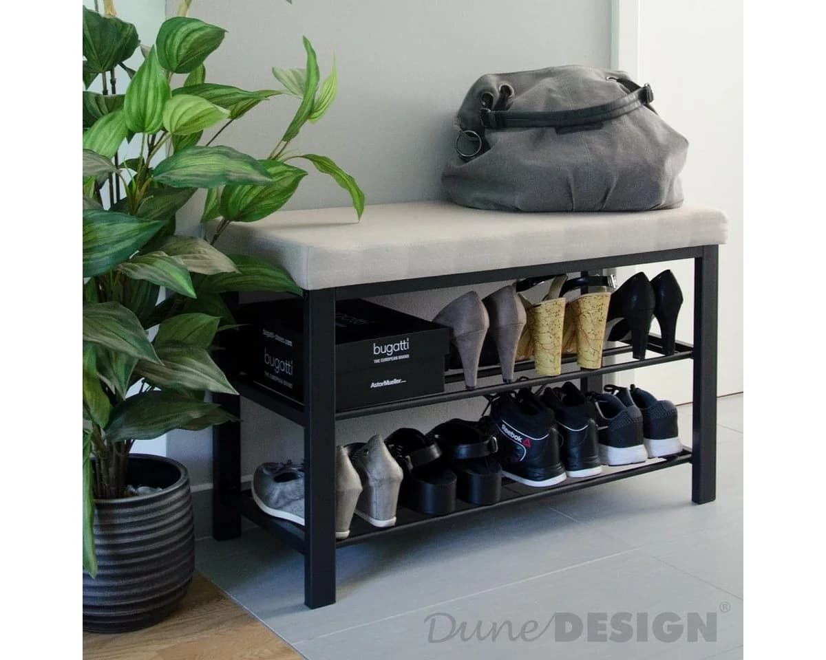DuneDesign Schuhbank Metall 81x32x46 cm Schuhregal Sitzbank Beige