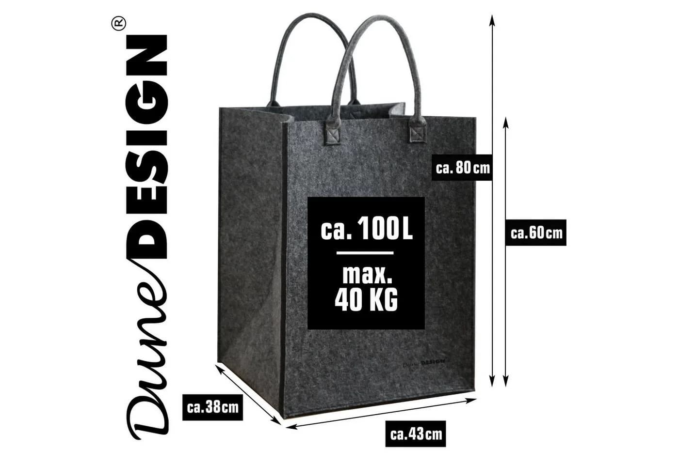 DuneDesign Wäschekorb 100L Filz Grau Faltbar