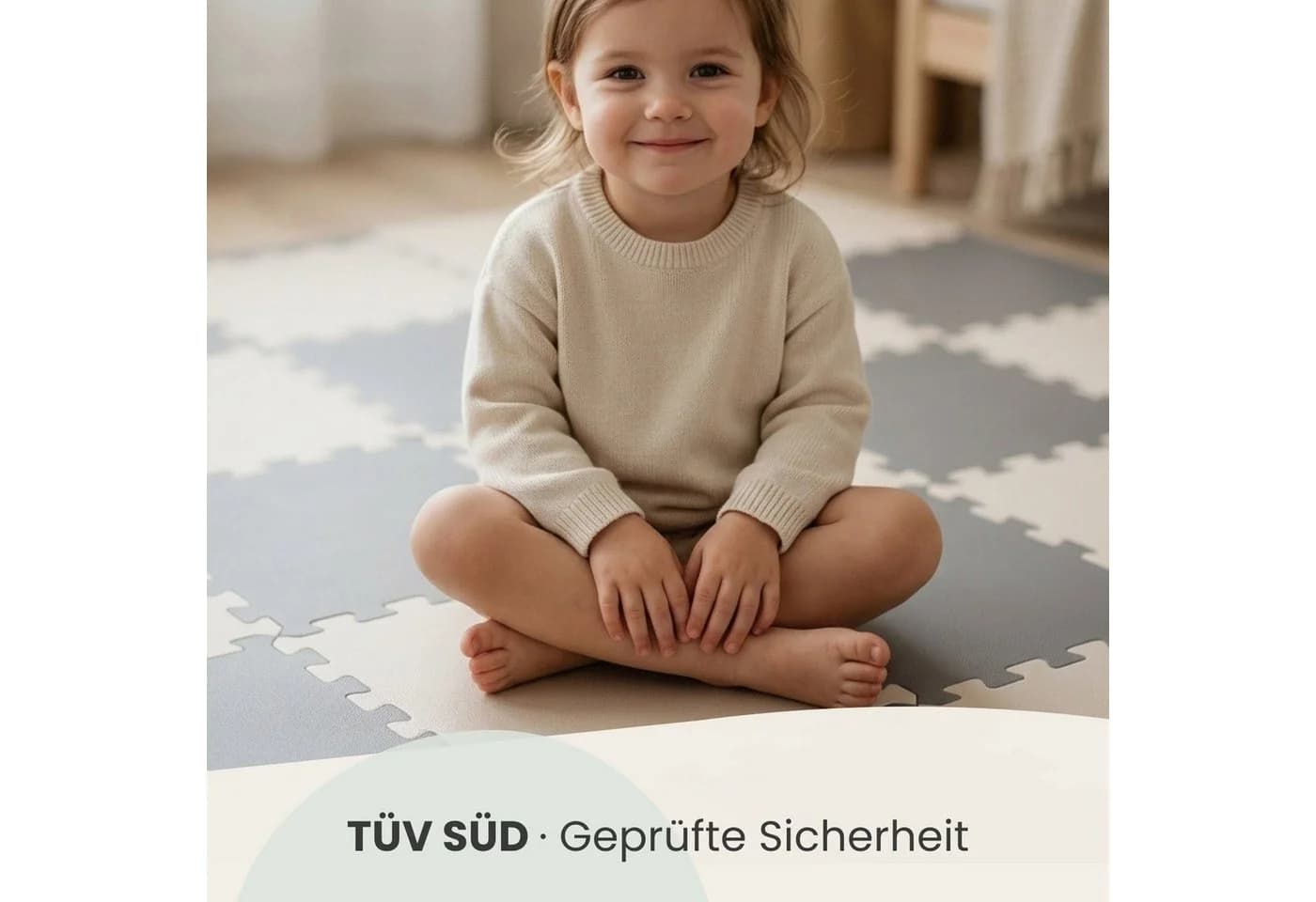LittleTom Puzzlematte 18-tlg. Beige EVA Krabbelmatte TÜV-geprüft