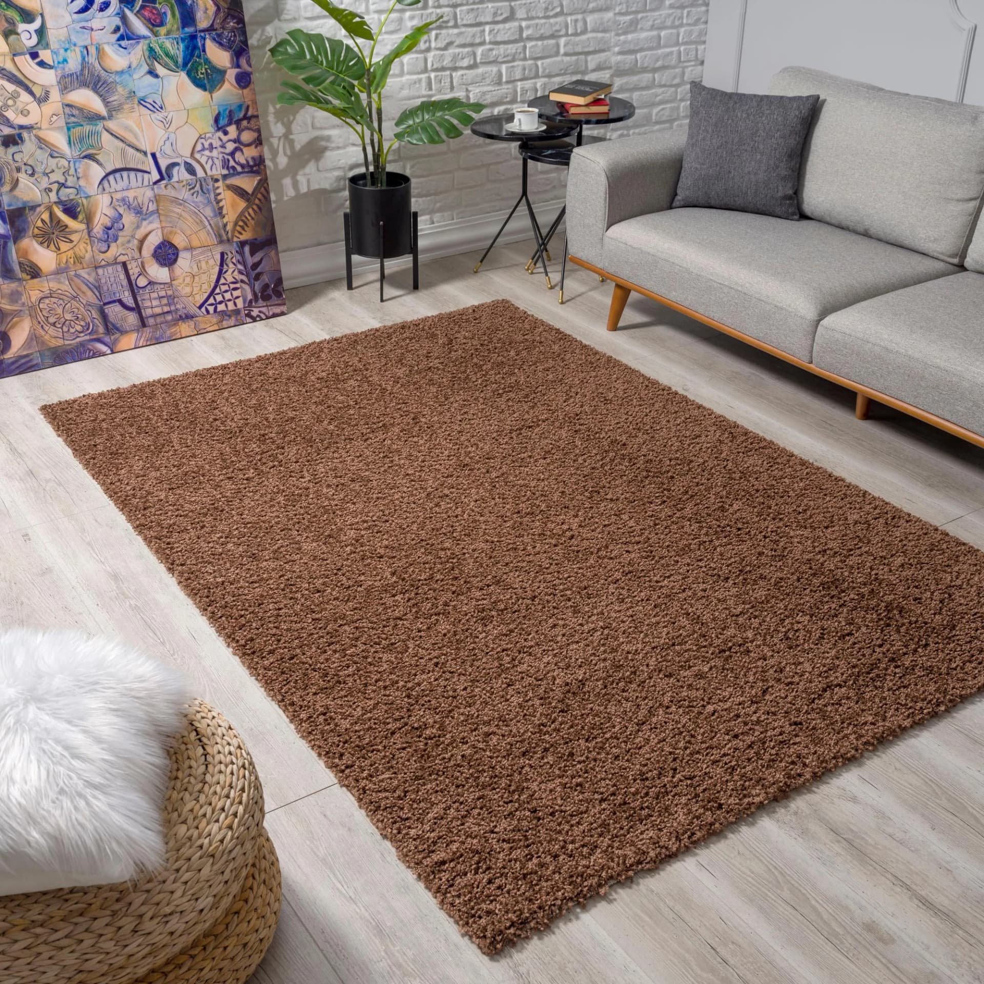 Hochflor-Teppich SANAT Loca Gr. 6 Dunkelbraun