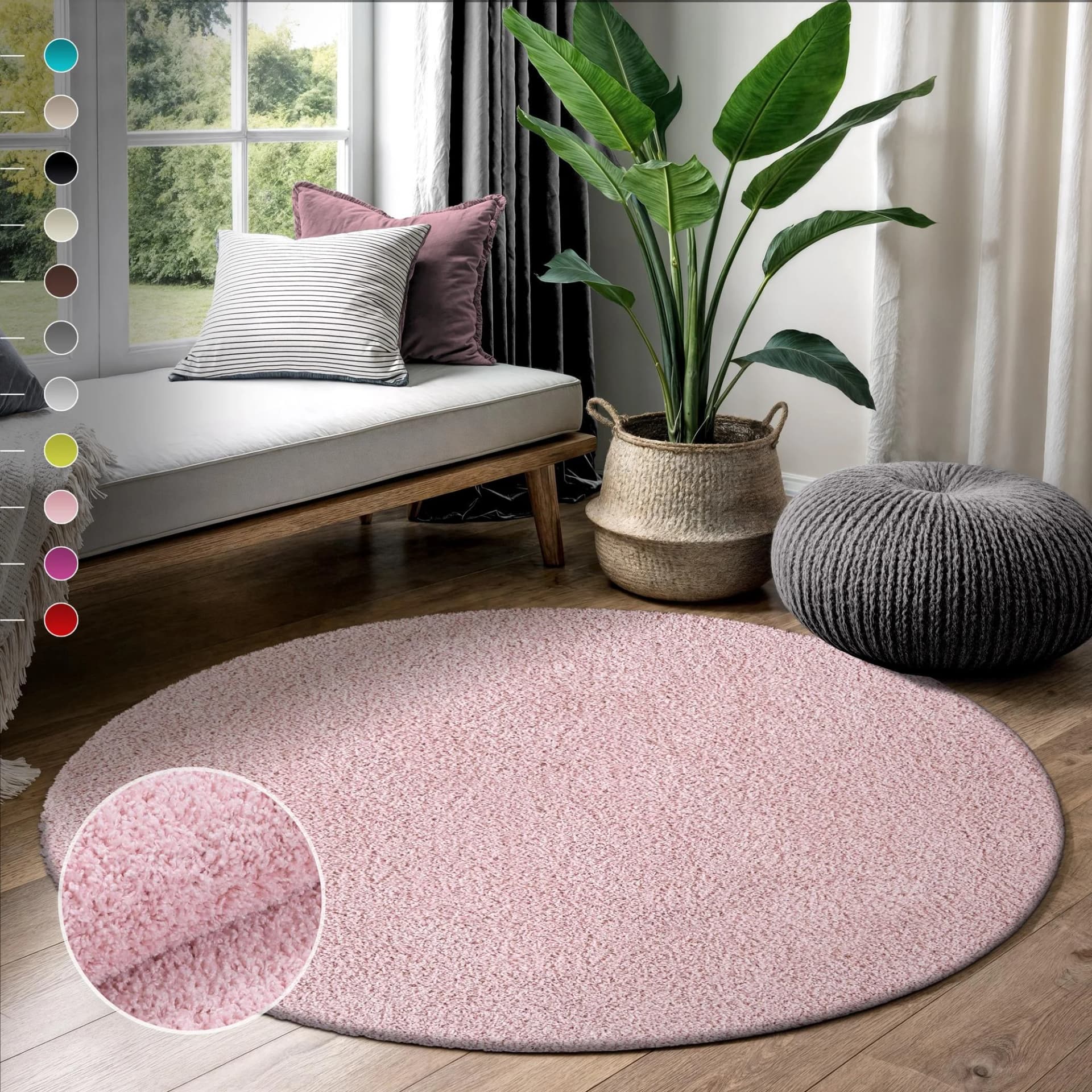 SANAT LOCA Hochflor-Teppich Rosa 200cm Rund
