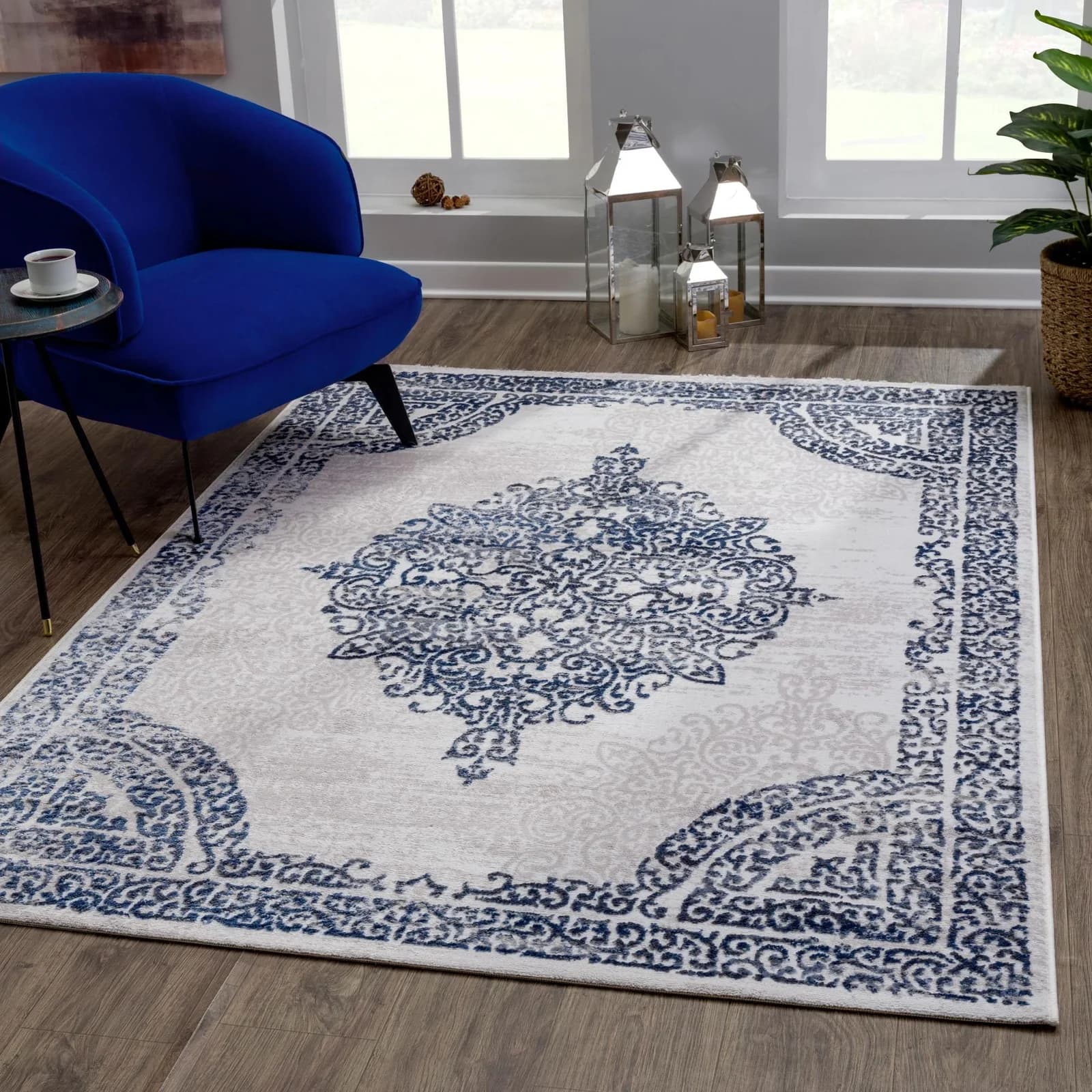 SANAT Teppich Evra 7001 Blau Hellgrau Modern Läufer Kurzflor