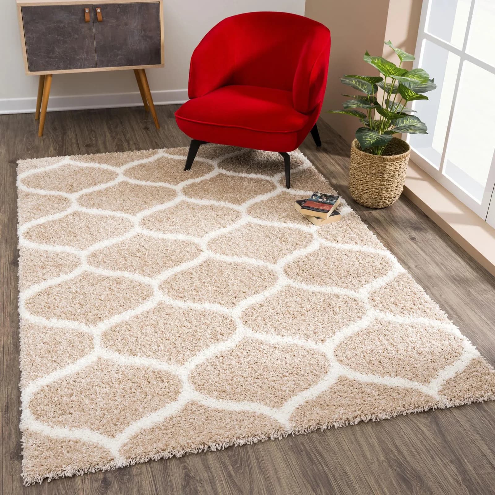 SANAT Hochflor-Teppich Madrid Beige Kunstfaser