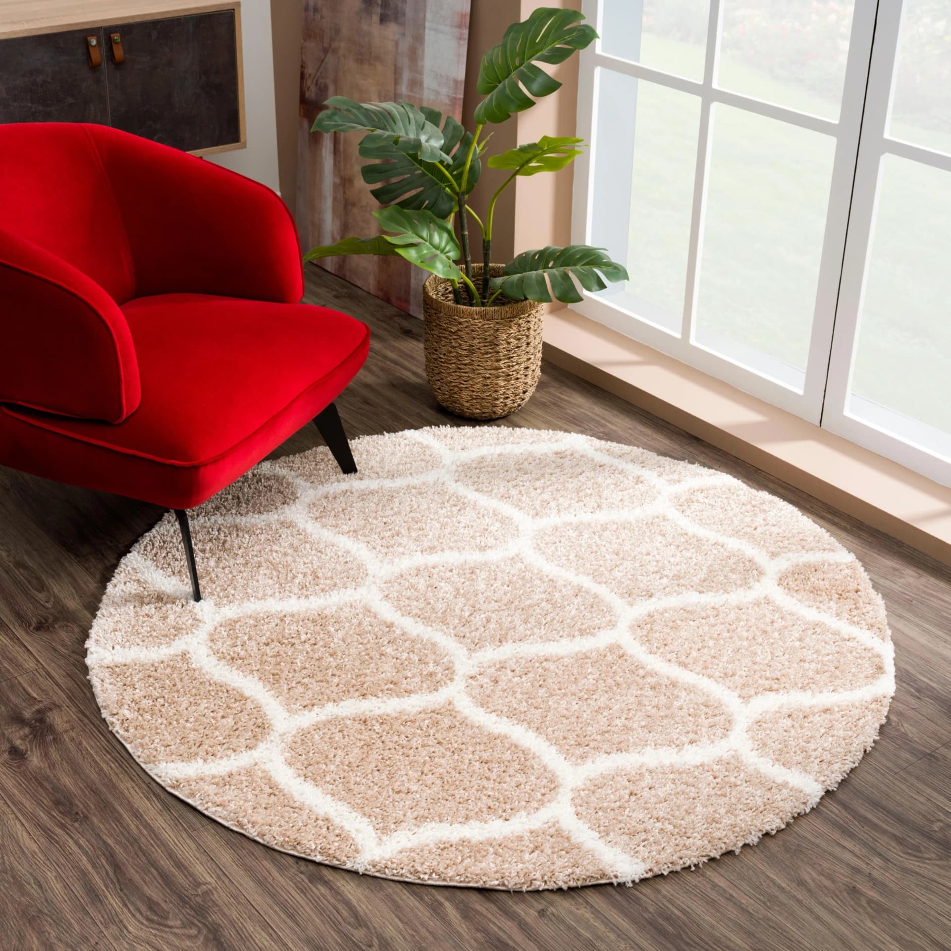 SANAT Hochflor-Teppich Madrid beige rund 80cm