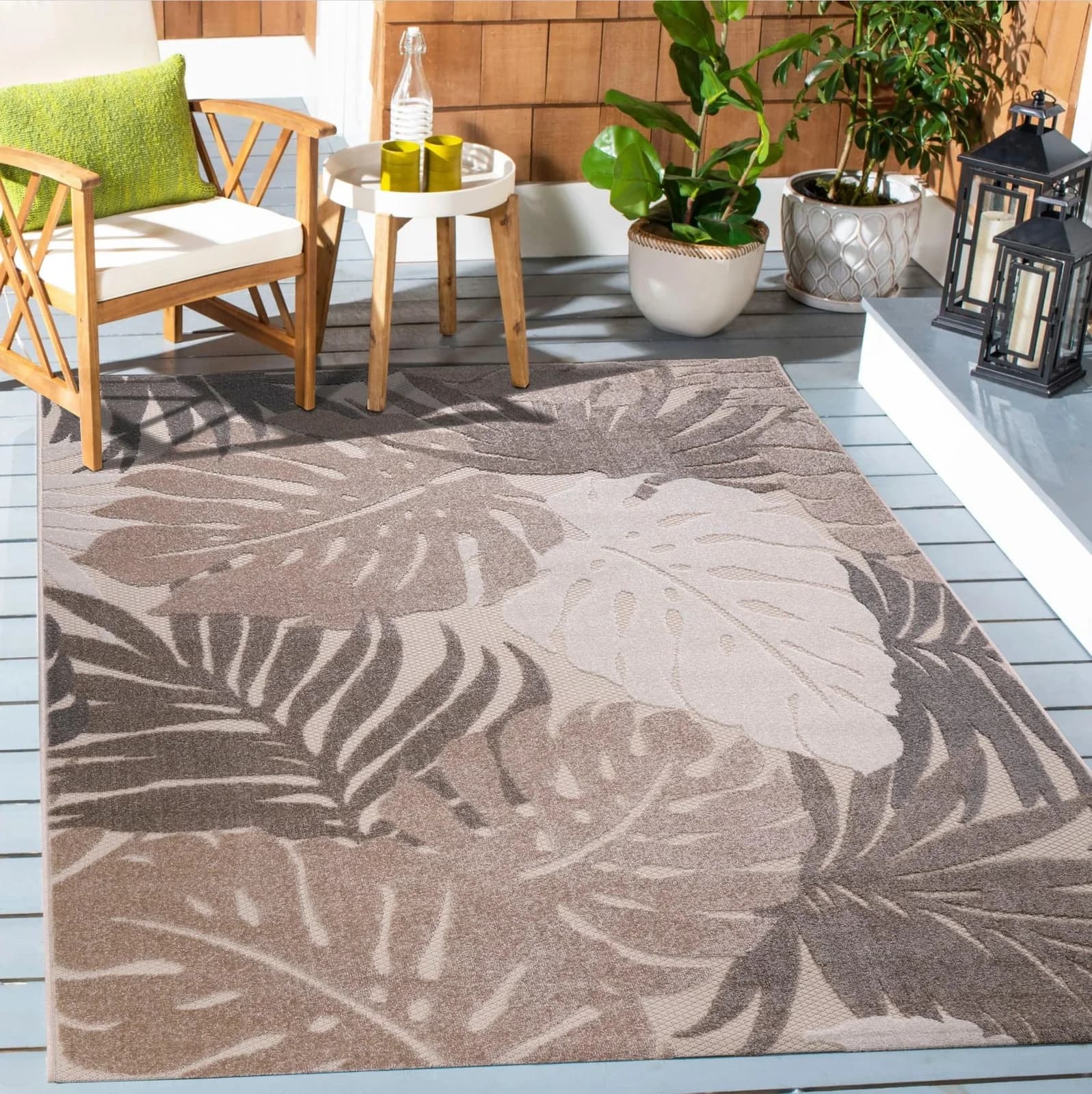 SANAT Floral Outdoor Teppich Beige Natur 60x110cm