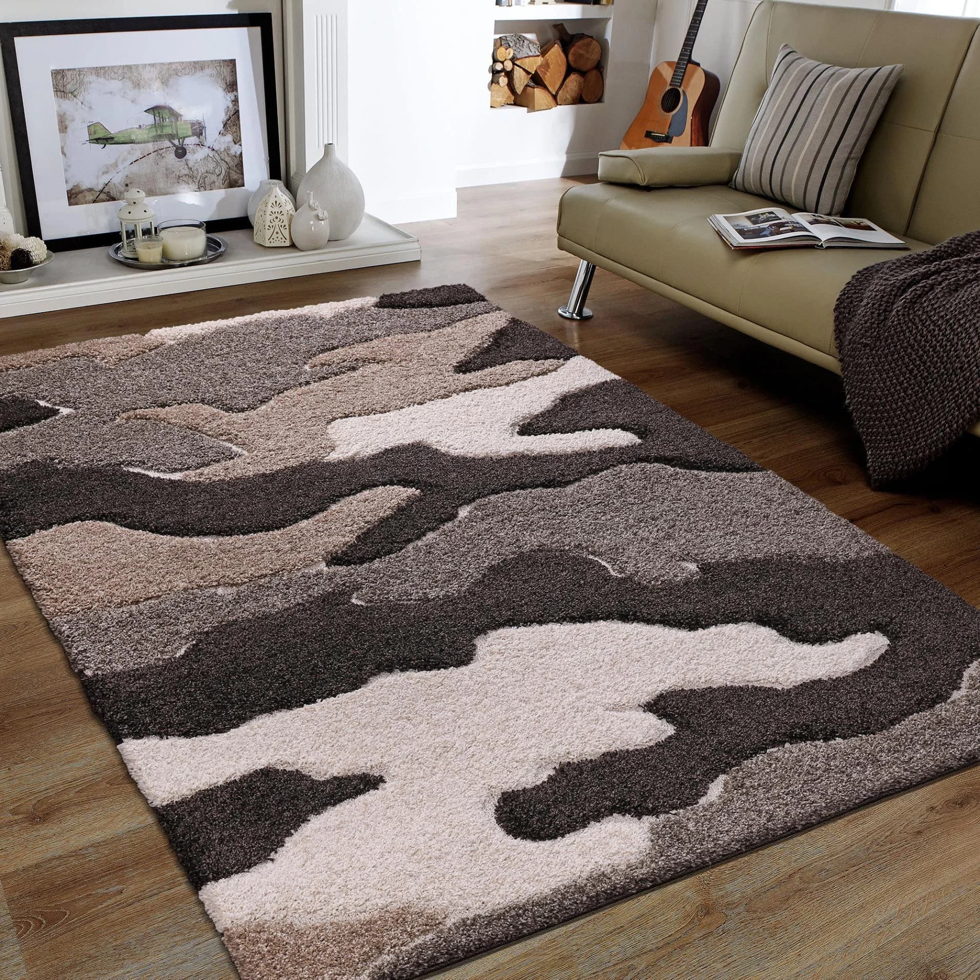 SANAT Luxus Teppich Hochflor Dunkelbraun Gemustert