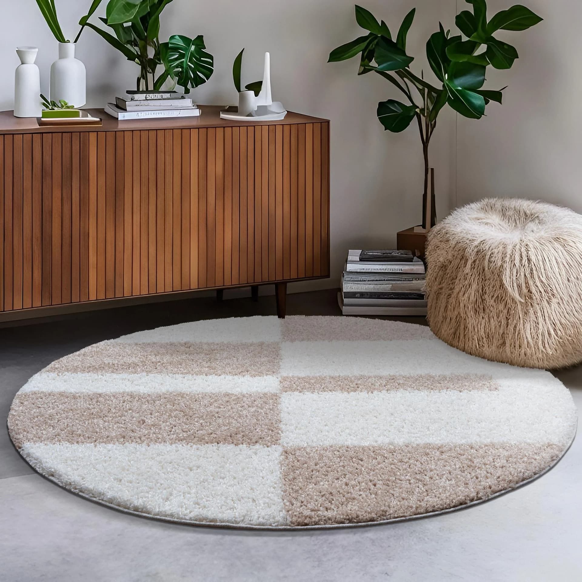 SANAT Teppich Milano 1254 Beige Hochflor Rund