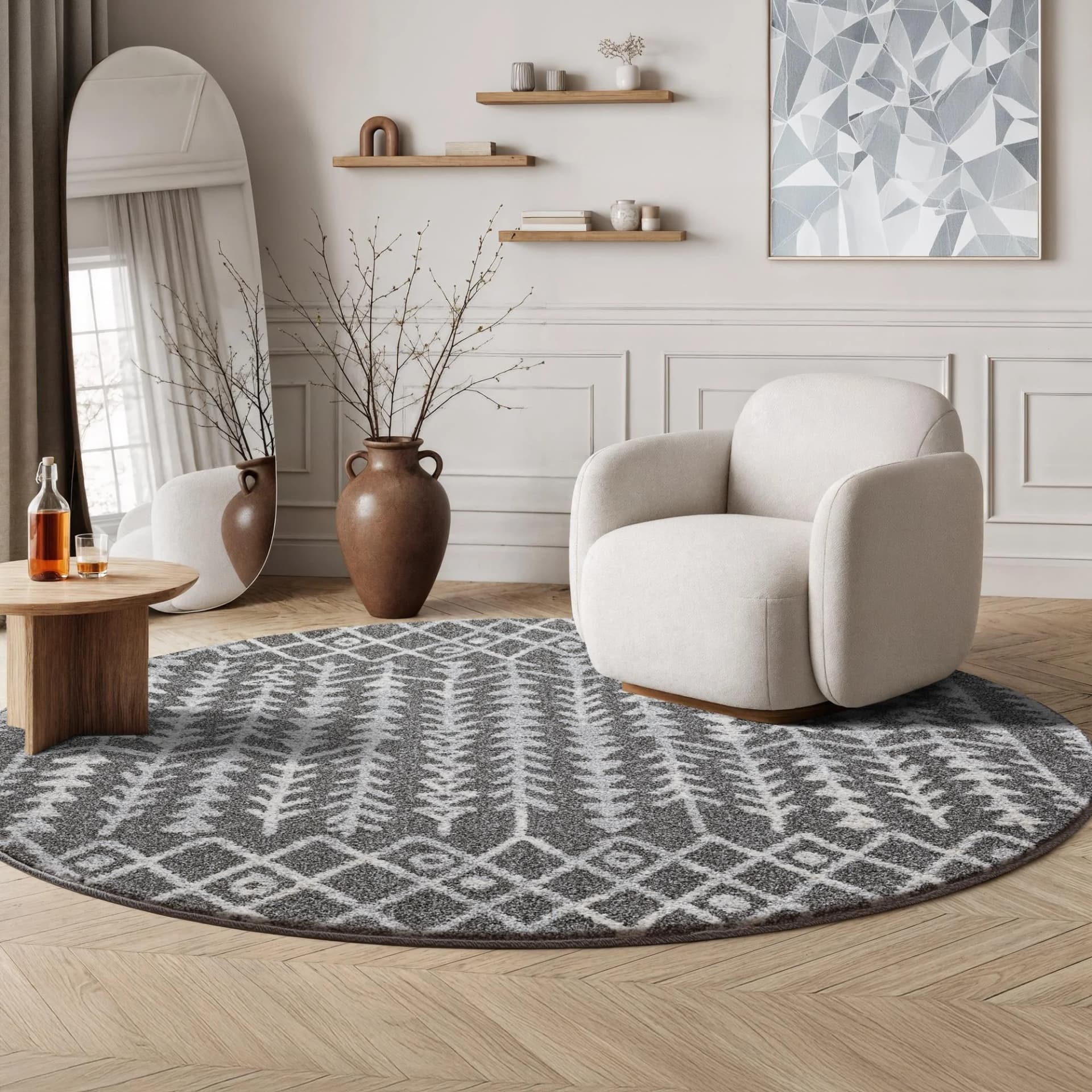 Sanat Boho 8204 Teppich Dunkelgrau Kunstfaser