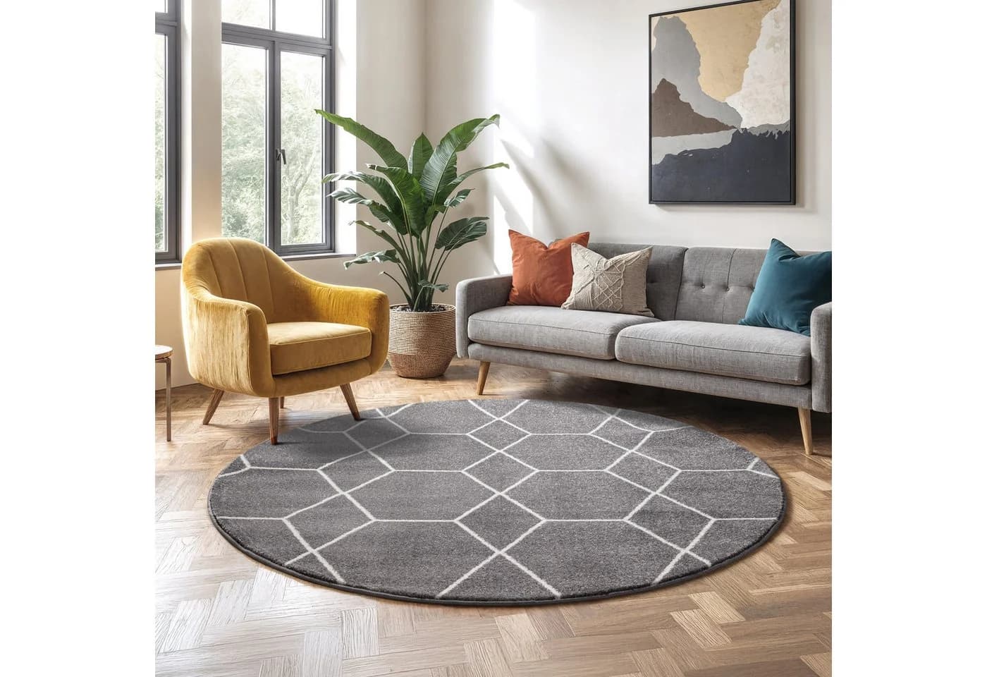 Teppich SANAT Trellis Grau Kurzflor