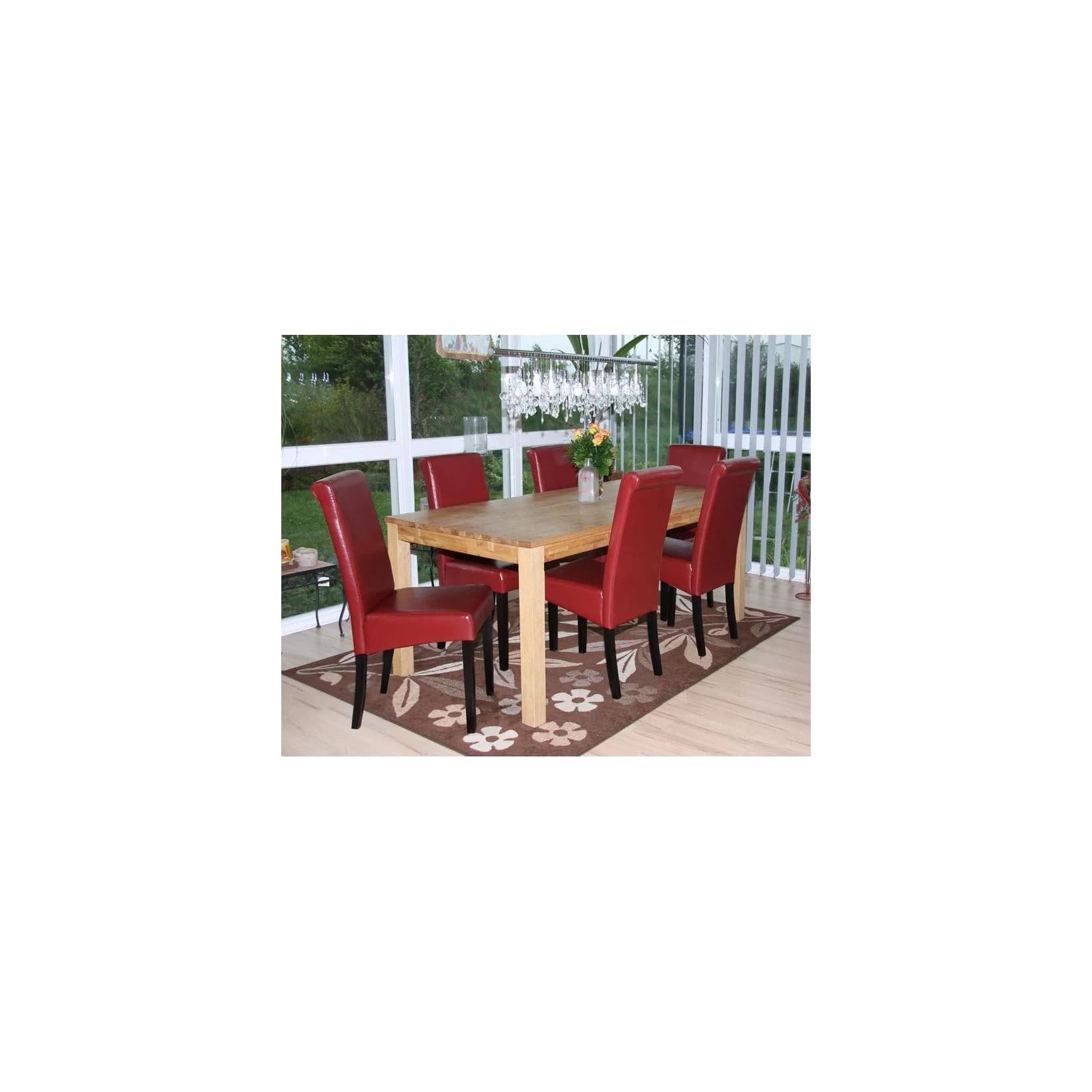 MCW 6er-Set Esszimmerstuhl Lecce II Leder Rot Dunkle Beine