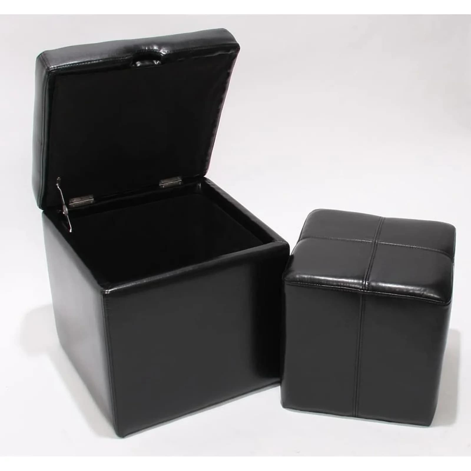 MCW 2er Set Hocker Sitzwürfel Aufbewahrungsbox Carrara Leder Schwarz