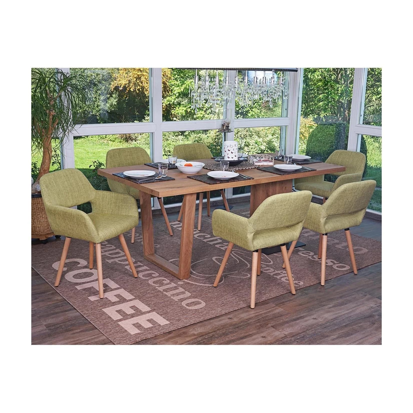 MCW 6er-Set Esszimmerstuhl Retro 50er Jahre Design Hellgrün Textil