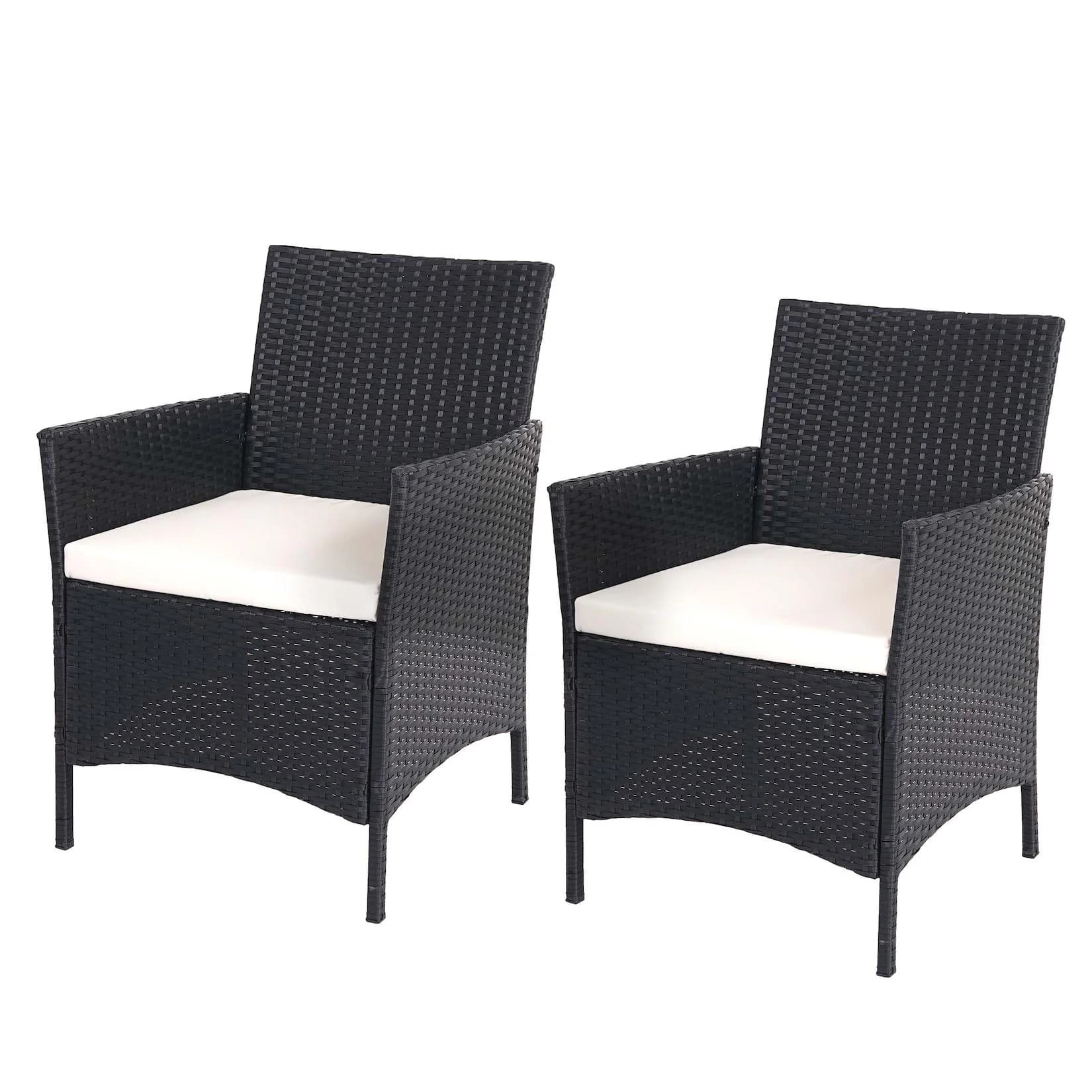 MCW 2er-Set Poly-Rattan Gartensessel Hamar Anthrazit Creme Kissen