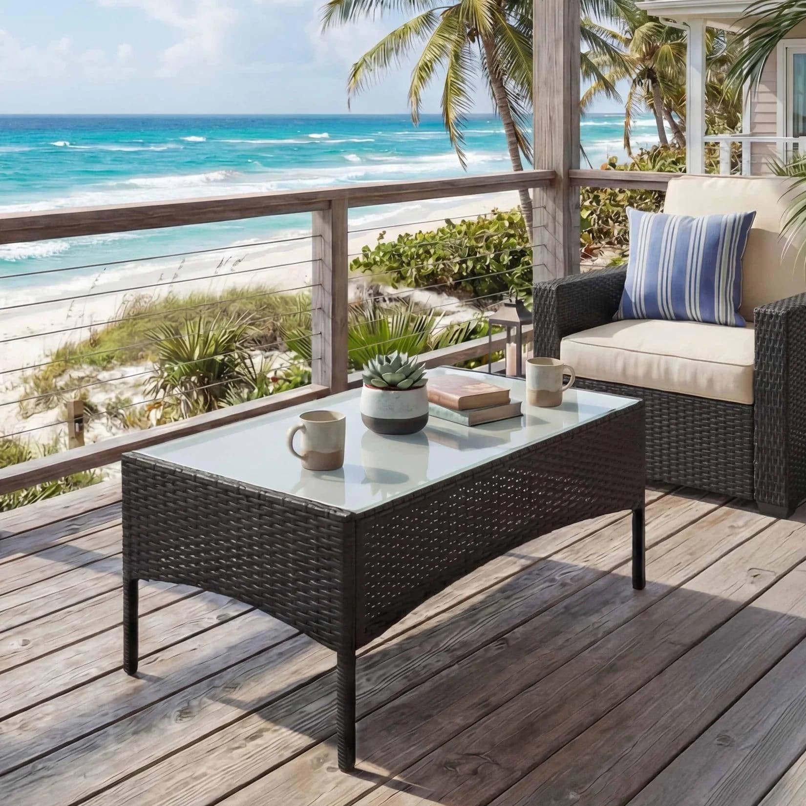 MCW Gartentisch Hamar Anthrazit Poly-Rattan mit Glasplatte