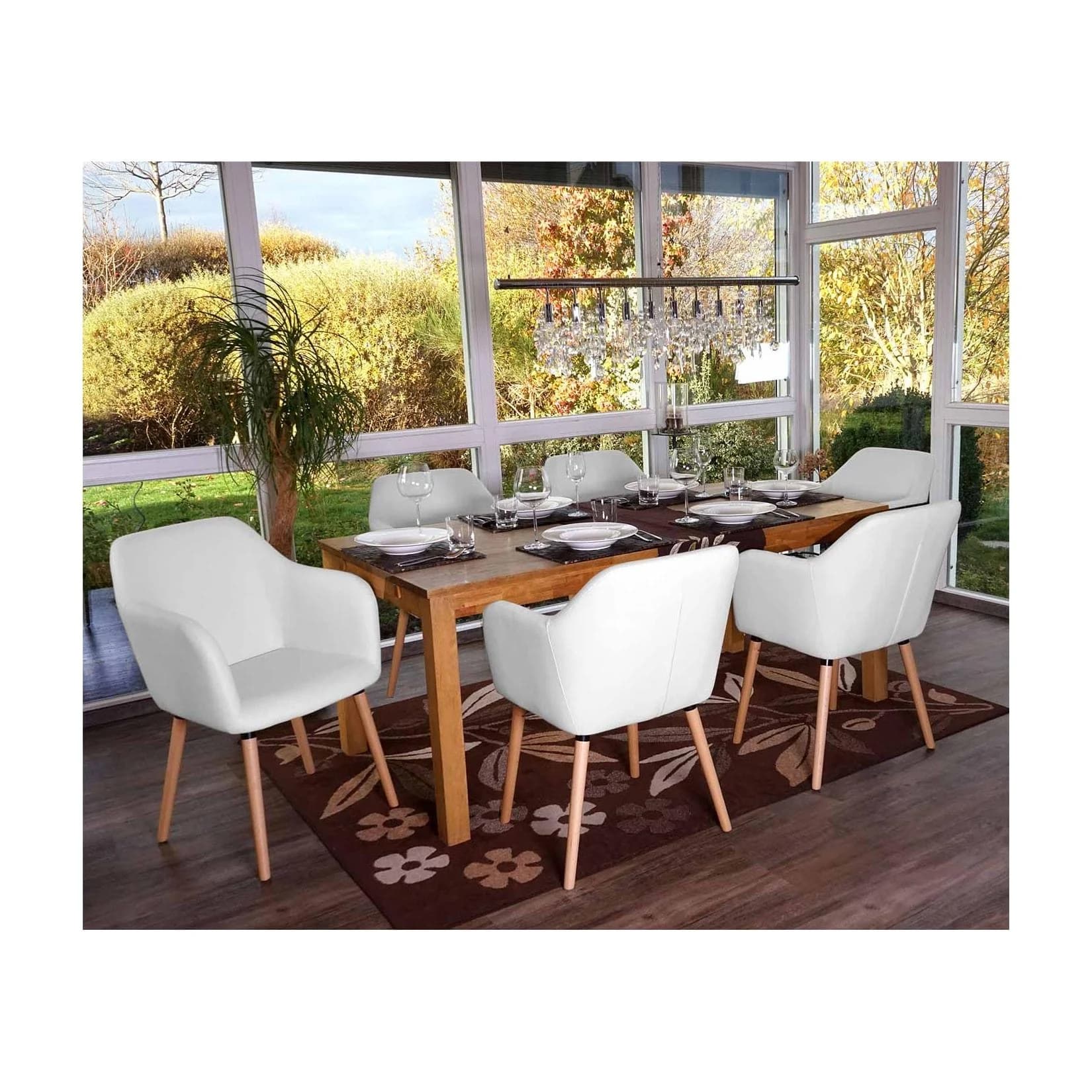 MCW 6er-Set Esszimmerstuhl Vaasa T381 Retro 50er Jahre Kunstleder Weiß